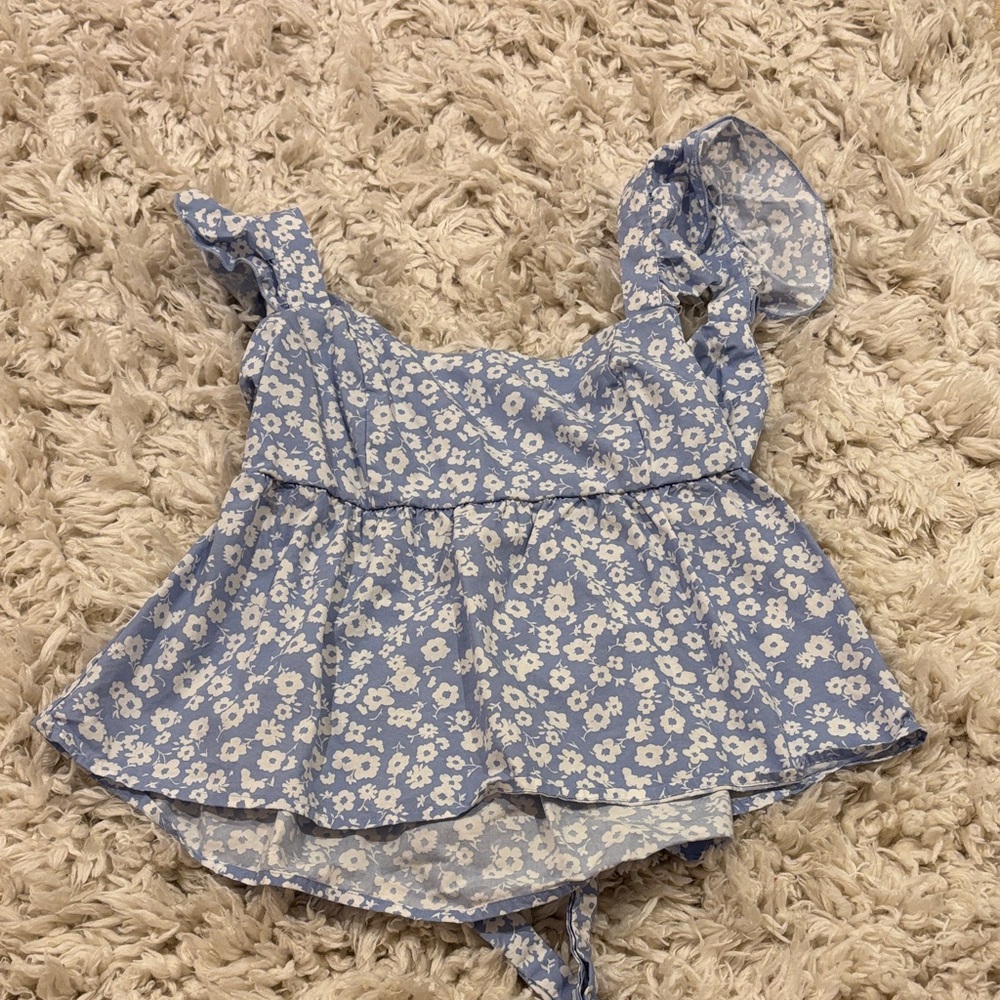 Altard State Blue Floral Ruffled Top